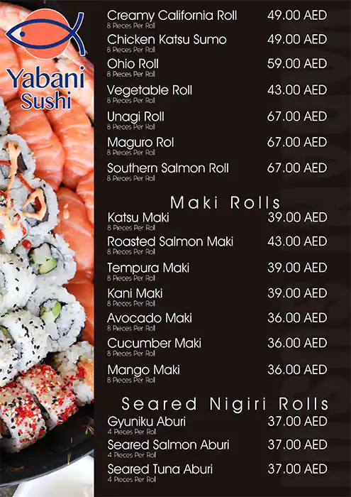 Yabani Sushi Menu, Menu for Yabani Sushi, Al Mushrif, Abu Dhabi 