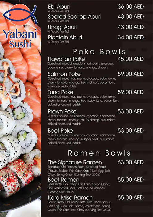 Yabani Sushi Menu, Menu for Yabani Sushi, Al Mushrif, Abu Dhabi 