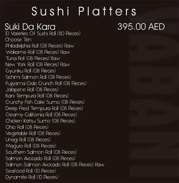 Yabani Sushi Menu, Menu for Yabani Sushi, Al Mushrif, Abu Dhabi 