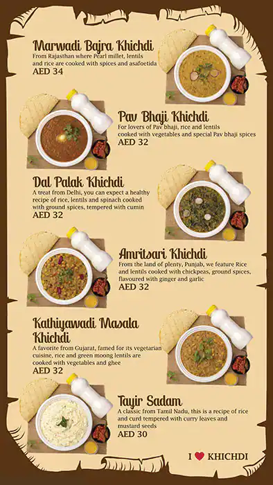 Khichdi Tales Menu, Menu for Khichdi Tales, Halwan Suburb, Sharjah 