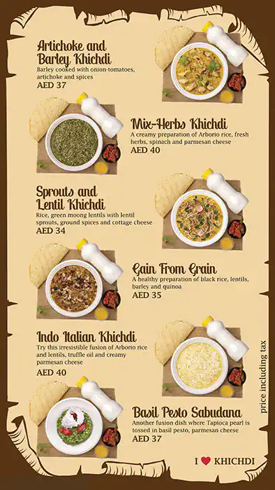 Khichdi Tales Menu, Menu for Khichdi Tales, Halwan Suburb, Sharjah 