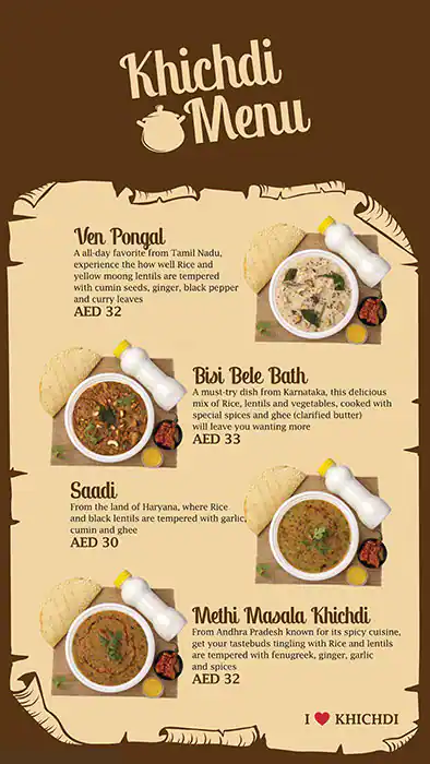 Khichdi Tales Menu, Menu for Khichdi Tales, Al Khan, Sharjah 