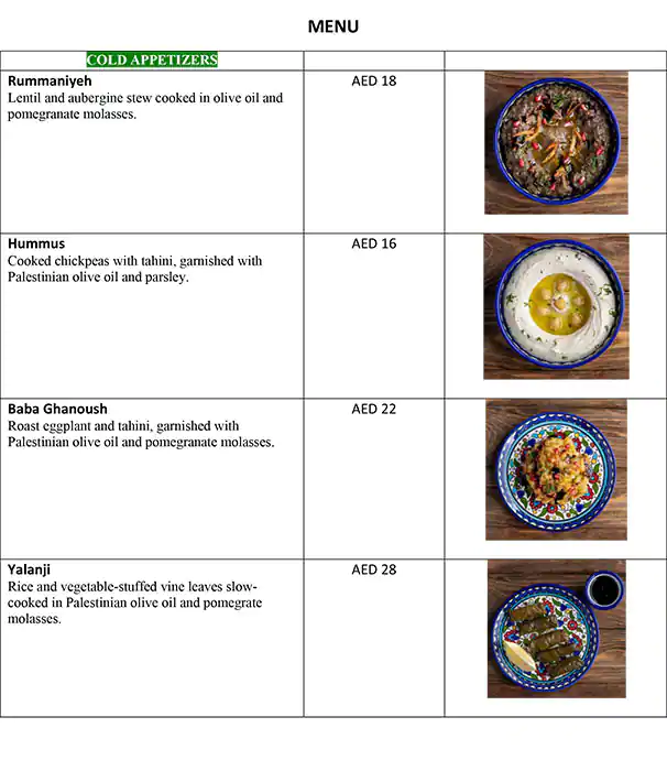 The Palestinian Bakery Menu, Menu for The Palestinian Bakery, Al Majaz, Sharjah 