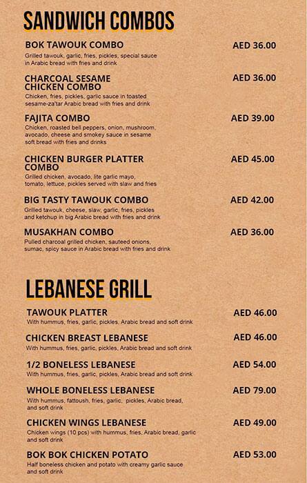 Bok Bok Grilled Chicken Menu, Menu for Bok Bok Grilled Chicken, Baniyas, Abu Dhabi 