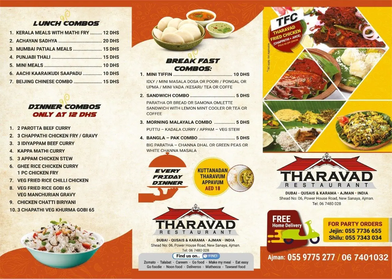 Tharavad Menu, Menu for Tharavad, Ajman Industrial Area, Ajman 