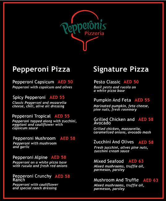 Pepperoni's Pizzeria Menu, Menu for Pepperoni's Pizzeria, Al Dhafrah, Abu Dhabi 