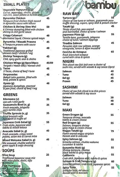 Bambu Menu, Menu for Bambu, Madinat Zayed, Abu Dhabi 