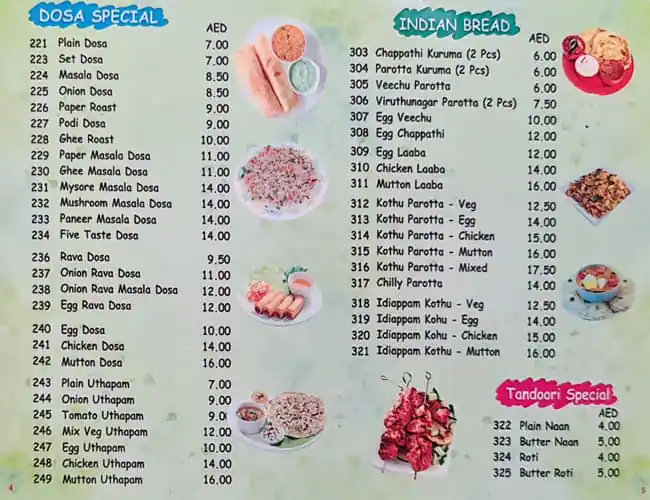 Madhurai Mahal Restaurant Menu 