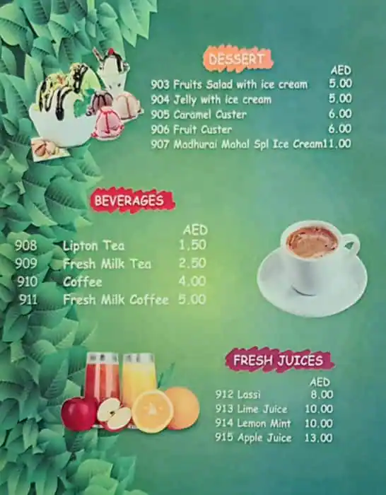 Madhurai Mahal Restaurant Menu 