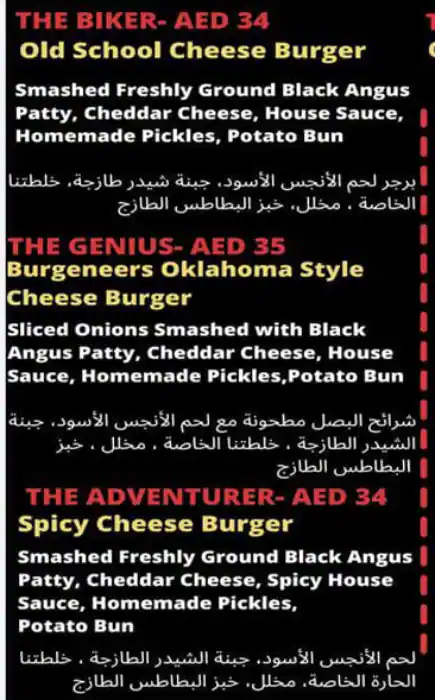 Burgeneers Restaurant Menu, Menu for Burgeneers Restaurant, Al Dhafrah, Abu Dhabi 