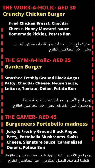 Burgeneers Restaurant Menu, Menu for Burgeneers Restaurant, Al Dhafrah, Abu Dhabi 