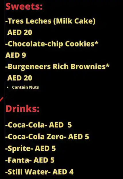 Burgeneers Restaurant Menu, Menu for Burgeneers Restaurant, Al Dhafrah, Abu Dhabi 