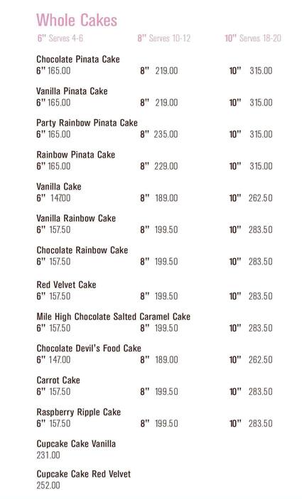 Hummingbird Bakery - Authentic American Cakes and Desserts Menu 