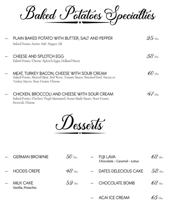 Hoods Restaurant Menu, Menu for Hoods Restaurant, Al Nahyan, Abu Dhabi 