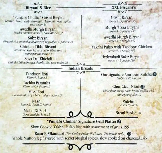 Punjabi Chulha Menu, Menu for Punjabi Chulha, Mussafah Shabiya, Abu Dhabi 