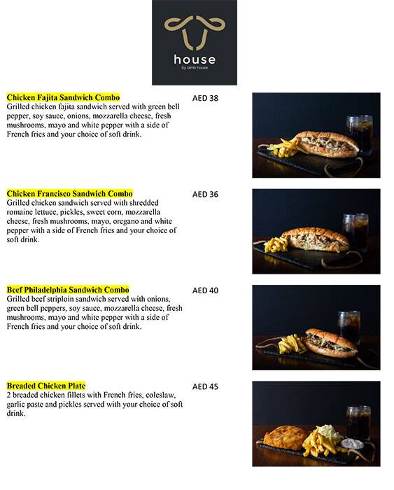 House By Lamb House Menu, Menu for House By Lamb House, Al Majaz, Sharjah 