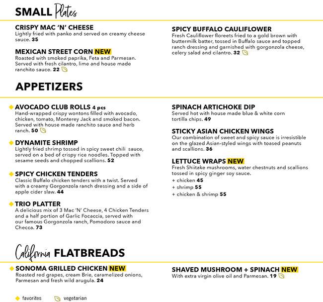 CPK Go by California Pizza Kitchen Menu 