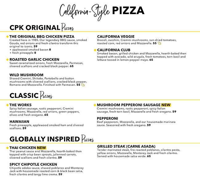 CPK Go by California Pizza Kitchen Menu 