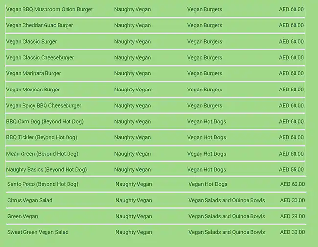 NAUGHTY VEGAN Menu, Menu for NAUGHTY VEGAN, Halwan Suburb, Sharjah 