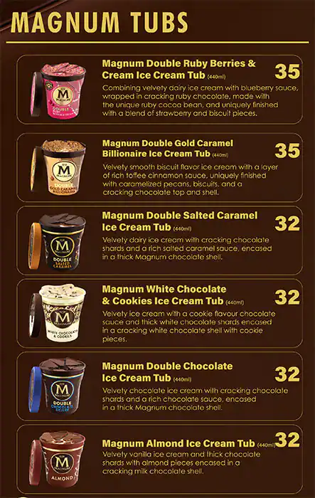 Magnum Dessert Shop - True to Pleasure Menu 