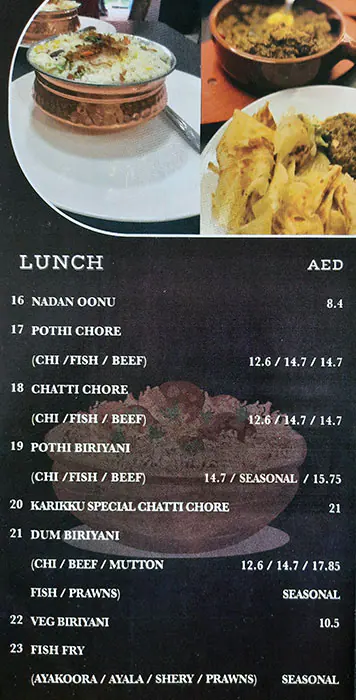 KARIKKU RESTAURANT Menu, Menu for KARIKKU RESTAURANT, Al Khalidiya, Abu Dhabi 