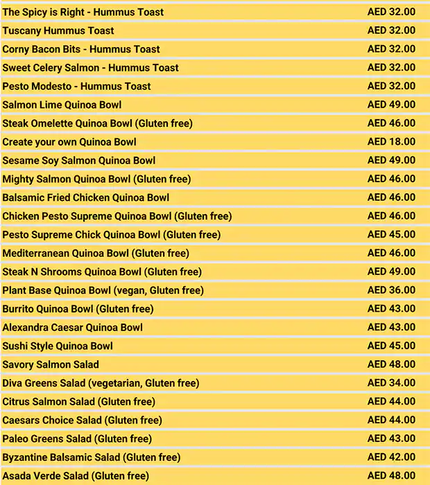 QUINOA BAR Menu, Menu for QUINOA BAR, Halwan Suburb, Sharjah 