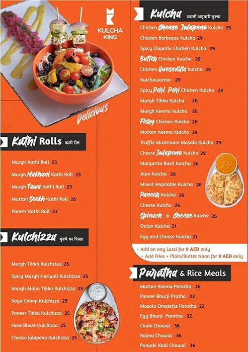 Kulcha King Menu, Menu for Kulcha King, Khalifa City, Abu Dhabi 