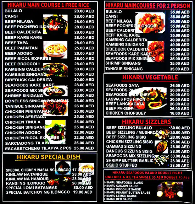 Hikaru Menu, Menu for Hikaru, Tourist Club Area (Al Zahiyah), Abu Dhabi 