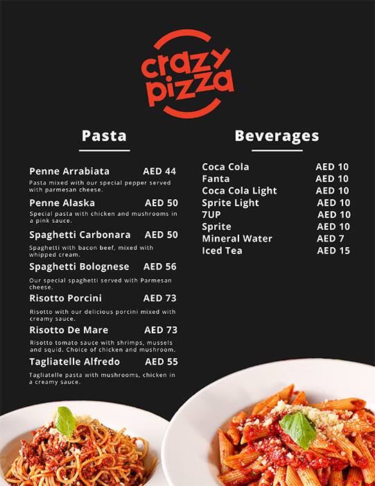 Crazy Pizza Menu, Menu for Crazy Pizza, Al Reem Island, Abu Dhabi 