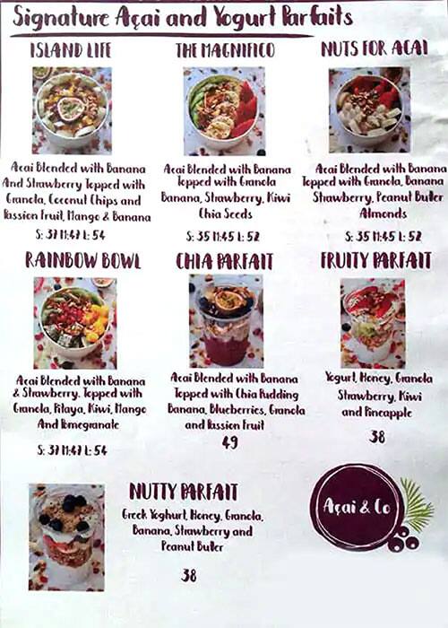 Acai and Co Menu, Menu for Acai and Co, Al Jurf, Ajman 