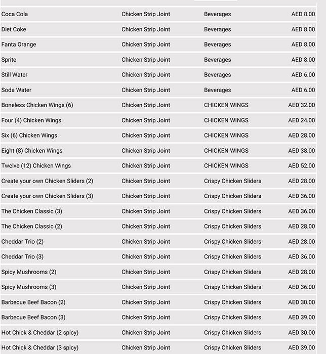 CHICKEN STRIP JOINT Menu, Menu for CHICKEN STRIP JOINT, Khalifa City, Abu Dhabi 