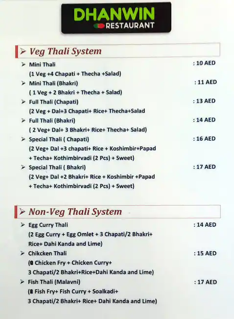 Dhanwin Restaurant  Menu, Menu for Dhanwin Restaurant , Najda, Abu Dhabi 