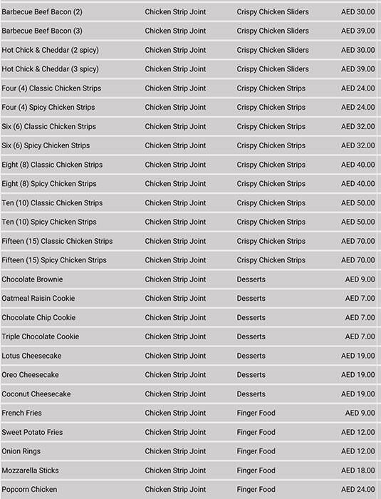 CHICKEN STRIP JOINT Menu, Menu for CHICKEN STRIP JOINT, Al Nakhil, Ajman 