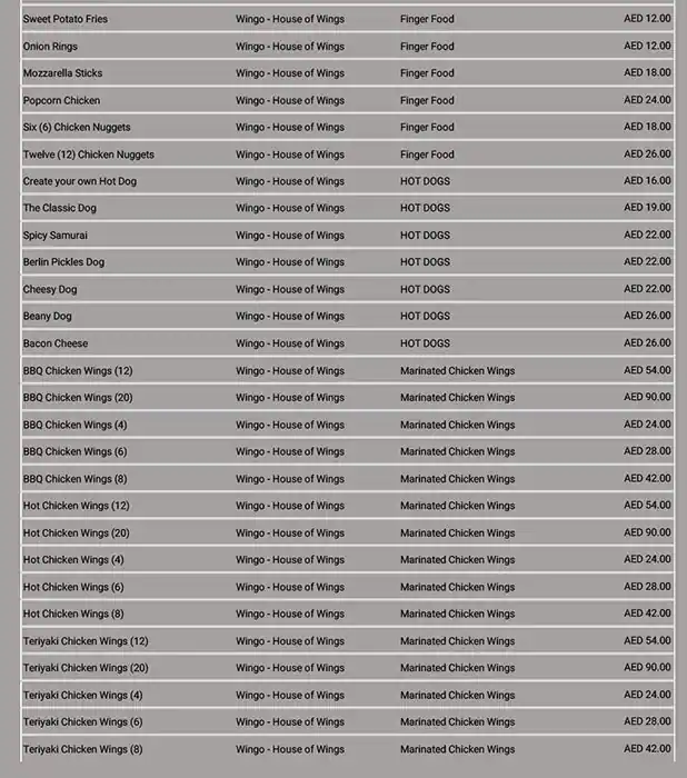 WINGO – House of Wings Menu, Menu for WINGO – House of Wings, Al Nakhil, Ajman 