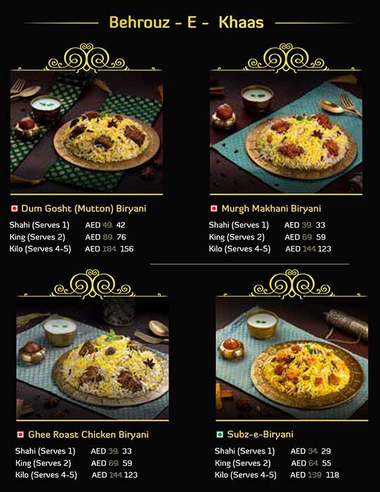 Behrouz Biryani Menu, Menu for Behrouz Biryani, Al Reem Island, Abu Dhabi 