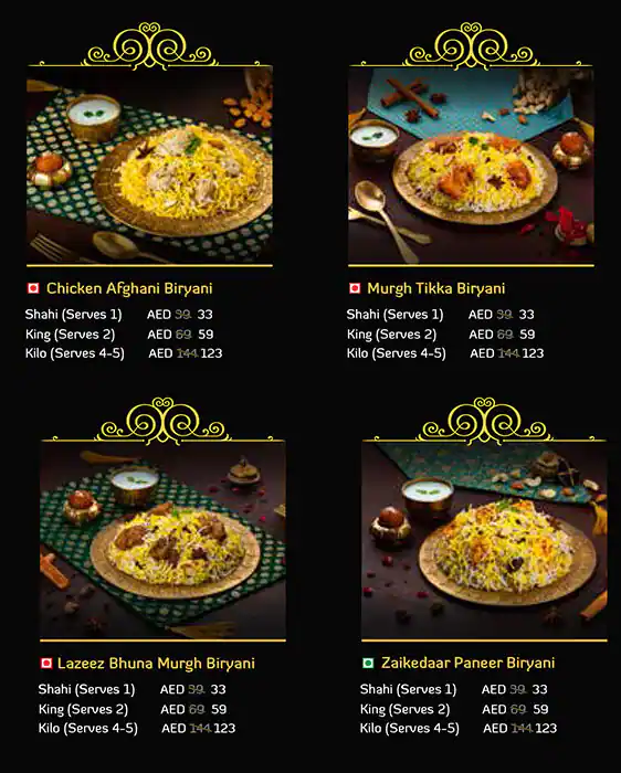 Behrouz Biryani Menu, Menu for Behrouz Biryani, Al Reem Island, Abu Dhabi 