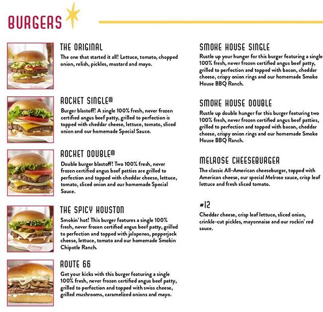 Johnny Rockets Menu, Menu for Johnny Rockets, Al Nahyan, Abu Dhabi 