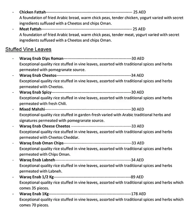 Fattah We Warq Menu, Menu for Fattah We Warq, Al Wahda, Abu Dhabi 