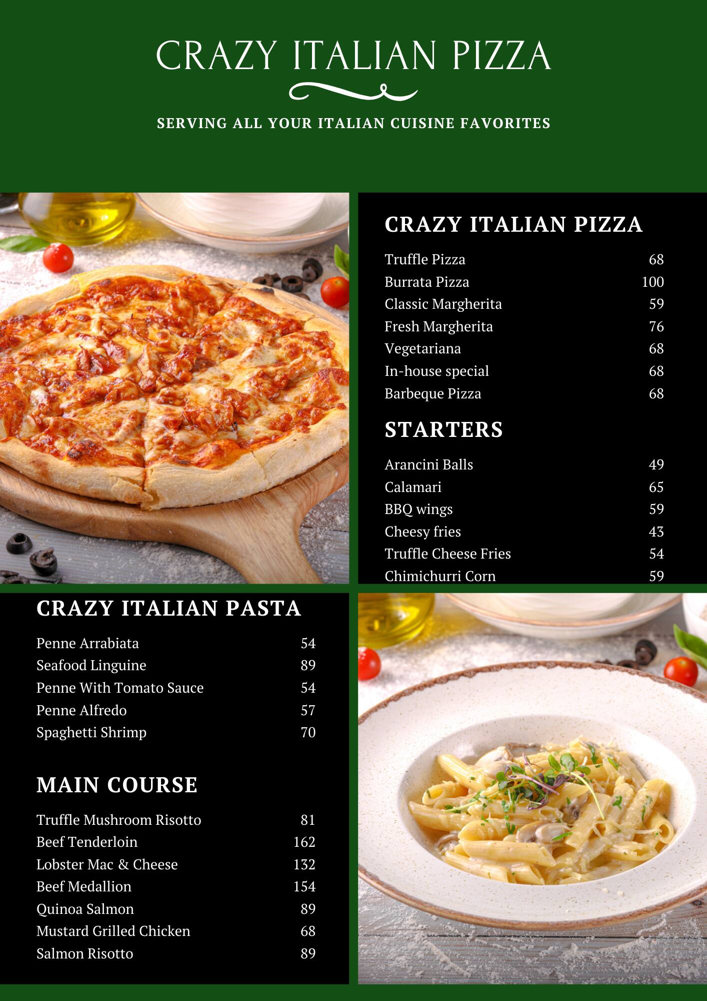 Crazy Italian Pizza Menu, Menu for Crazy Italian Pizza, Al Bateen, Abu Dhabi 