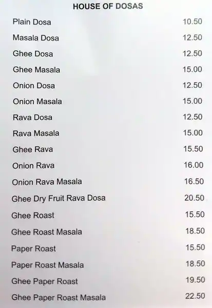 Saravanaa Bhavan Menu, Menu for Saravanaa Bhavan, Abu Shagara, Sharjah 