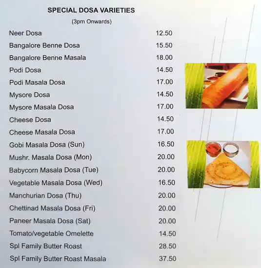 Saravanaa Bhavan Menu, Menu for Saravanaa Bhavan, Abu Shagara, Sharjah 