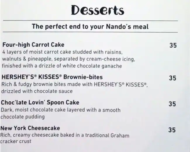 Nando's Al Qasba Menu, Menu for Nando's Al Qasba, Al Khan, Sharjah 