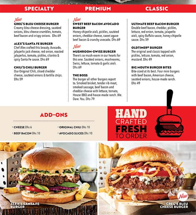 Chili's Menu, Menu for Chili's, Abu Shagara, Sharjah 