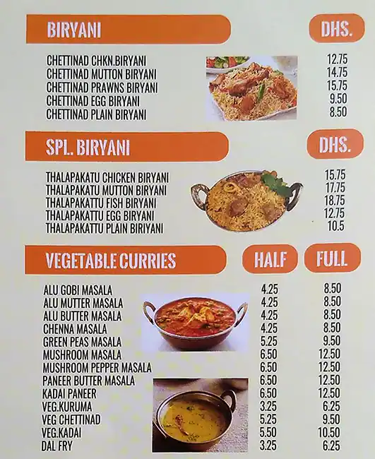 Hadaeq Chennai Restaurant Menu 