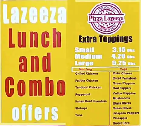 Pizza Lazeeza Menu, Menu for Pizza Lazeeza, Al Majaz, Sharjah 