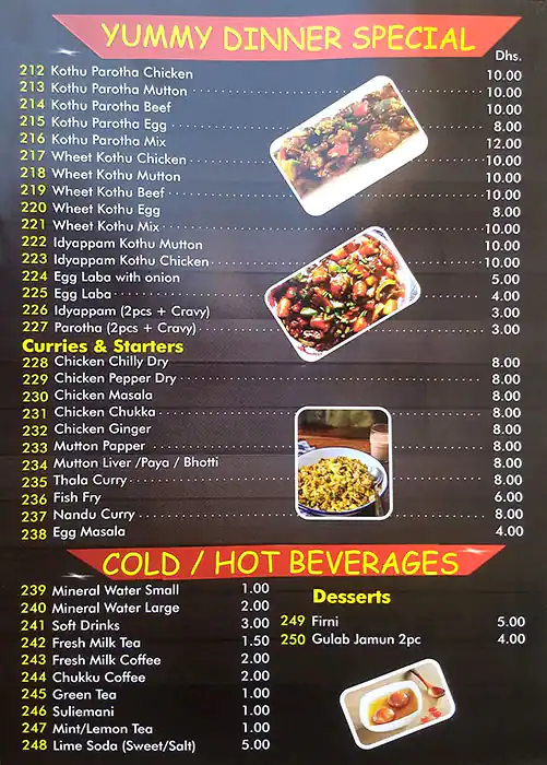 Yummy Indian Restaurant Menu, Menu for Yummy Indian Restaurant, Al Ghuwair, Sharjah 