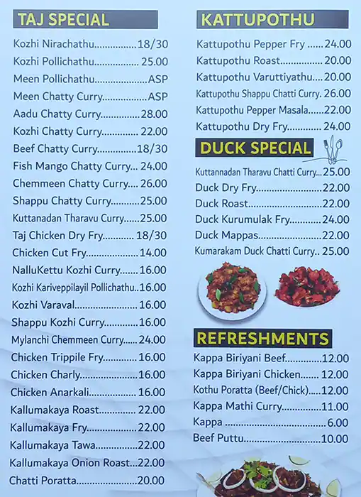 Taj Calicut Restaurant Menu, Menu for Taj Calicut Restaurant, Al Ghuwair, Sharjah 