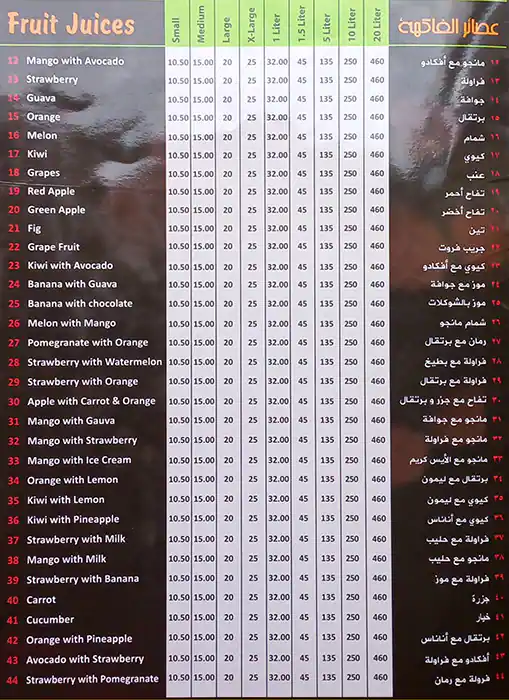 Juice World Menu, Menu for Juice World, Al Ghuwair, Sharjah 