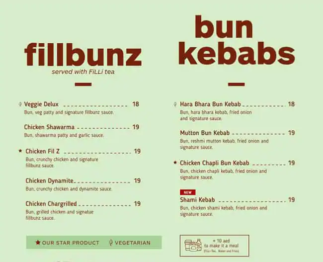 FiLLi Menu, Menu for FiLLi, Al Nahda, Sharjah 