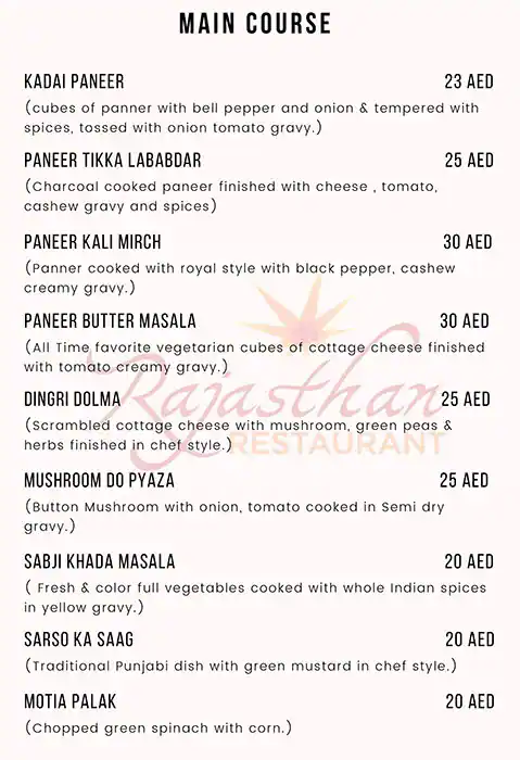 Rajasthan Al Malaki Menu, Menu for Rajasthan Al Malaki, Muwailih Commercial, Sharjah 